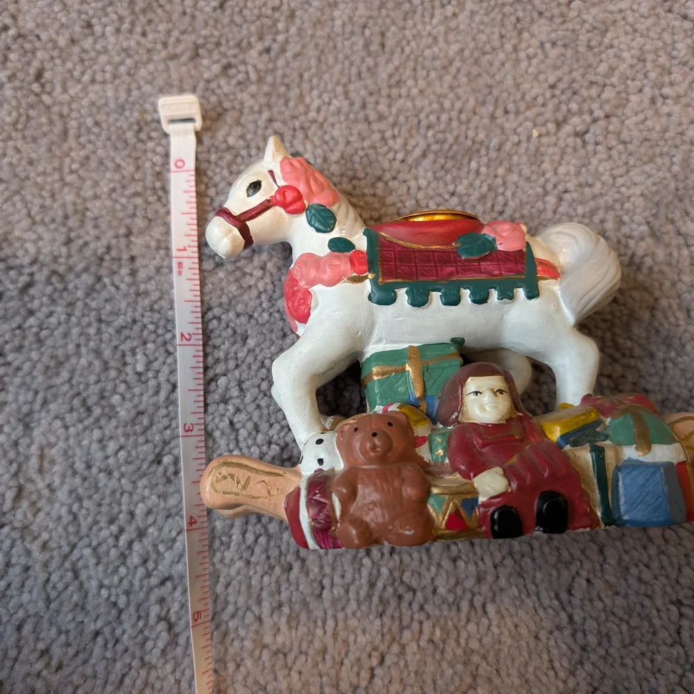 Vintage Ceramic Rocking Horse Candle holder Christmas Holiday Doll Teddybear
